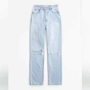 A&F 90’s Straight Ultra High Rise Double Knee Destroy Jean
